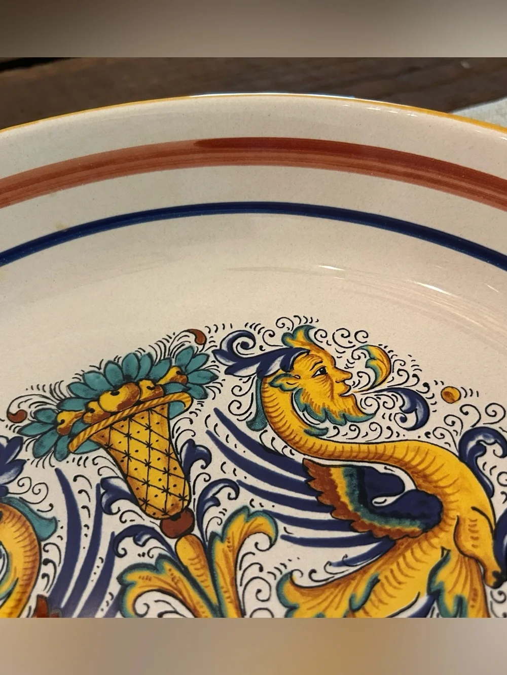 Ceramica Nova Deruta Raffaellesco Dragon Bowl, Vintage Pottery11” Made in Italy